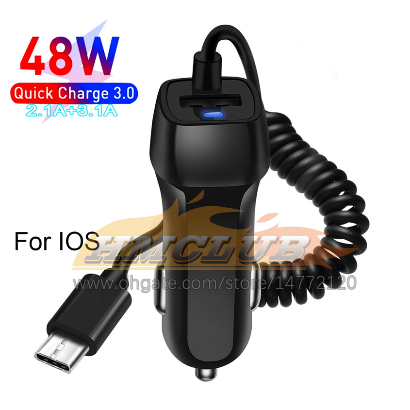 CC193 USB Car Phone Charger لـ Samsung S10 S9 Plus شاحن السيارات Micro Type C Cable Charge Quarge for Xiaomi Huawei Sony