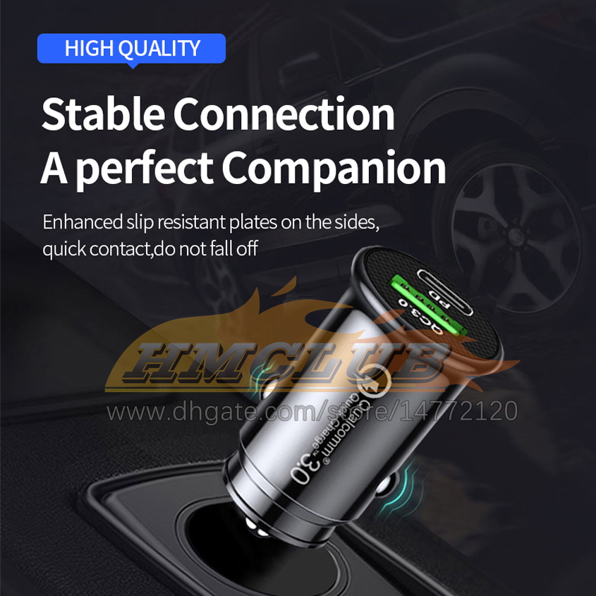 شاحن سيارة USB مزدوج 48W سريع Charing USB C PD Socket Socket Lighter for iPhone Samsung Huawei Chargers Adapter Car-Charge Electronics Free