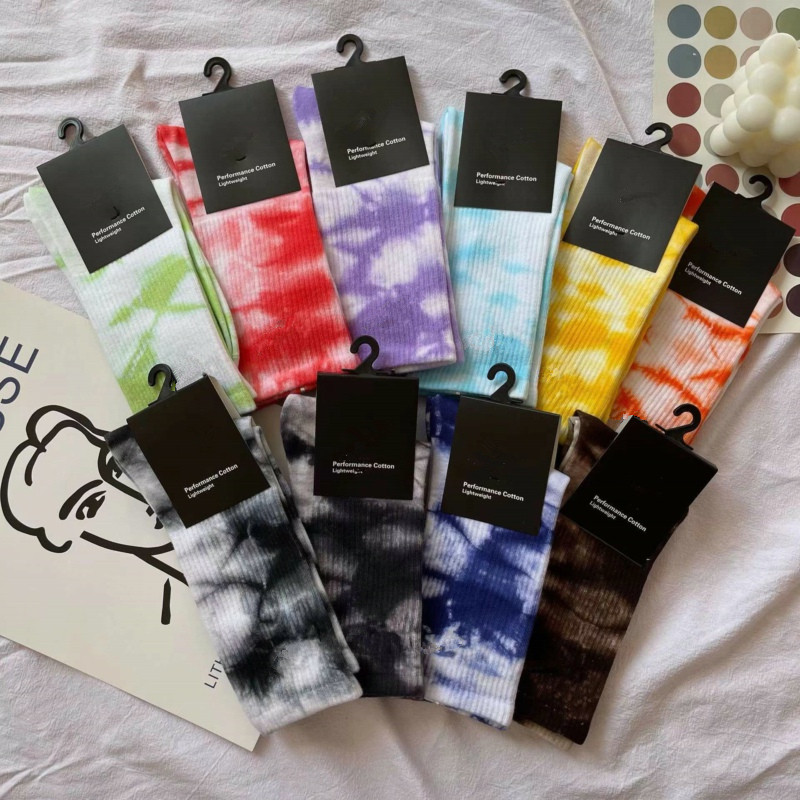 Kvinnor Mens Tie Dye Printing Socks Street Printed Cotton Long Harajuku Hiphop Sport Sock For Men Women Par High Socks Autumn Winter 2022