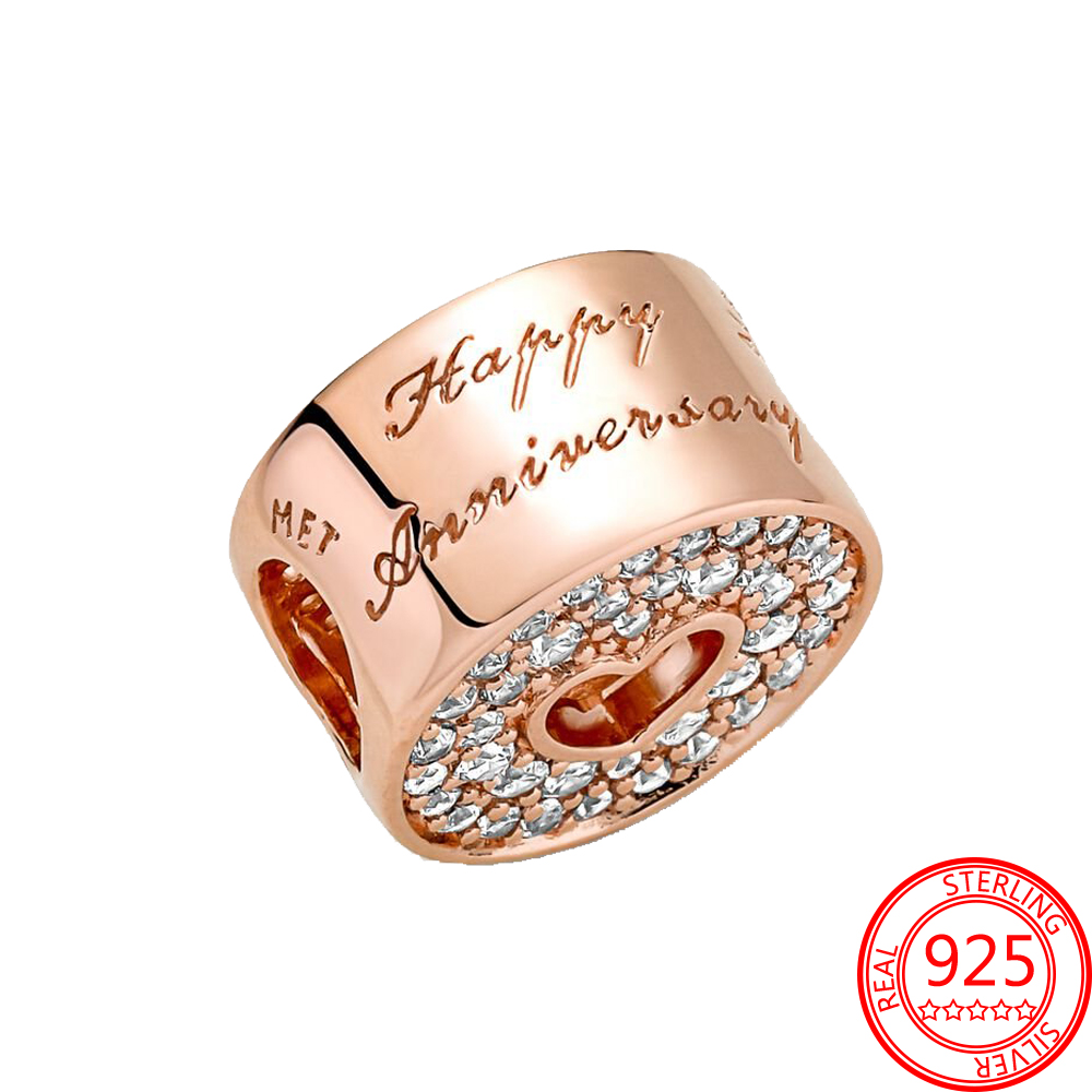 Nuevo popular 925 suspensión de plata esterlina rosa oro incisión redonda aniversario encanto pandora pulsera clásica joyería para mujer regalo de graduación