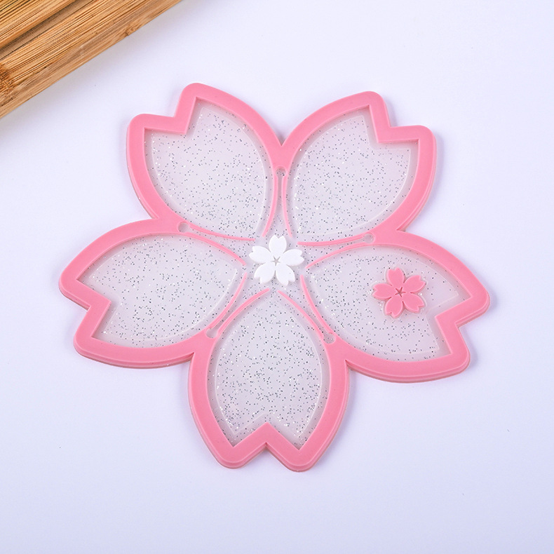 Sakura Coaster Mats for Drinks PVC Cherry Blossom Cup Coasters Non-Slip Isolation Coffee Cup Pads