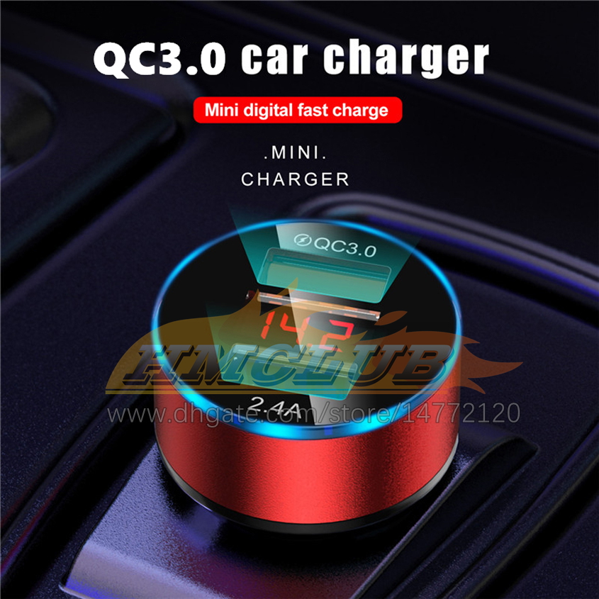 CC182 QC3.0 Краткий двойной USB -автомобильный зарядное устройство Светодиод Mini Fast 5V 3.1A Digital Display Universal для iPhone Samsung Xiaomi Huawei