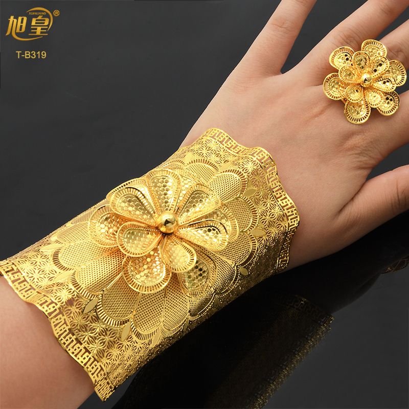 Bangle XUHUANG Indian Plated Gold Bangles With Ring Dubai Bride Wedding Party Bracelet Jewelry Gifts Arabic Charm Whole 2210319719989