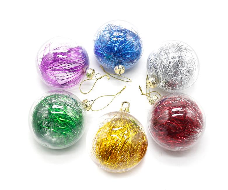 Boules de Noël en plastique de 8 cm DIY Sublimation Blank Glitter Bauble Ornement d'arbre de Noël à l'intérieur Tinsel Clear PC Ball Party Decor Thermique Transfert de chaleur Jouet SN4237