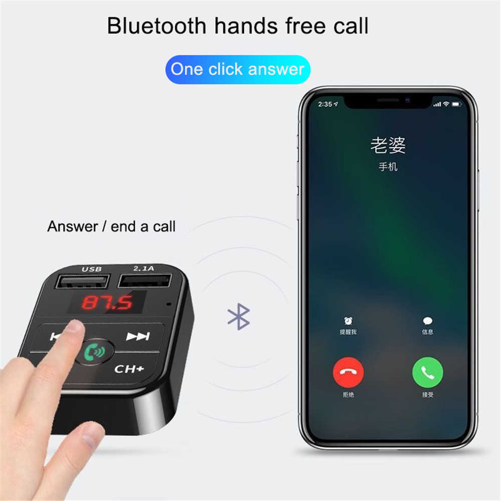 USB ChargerBT5.0 FM 송신기 Bluetooth Handsfree MP3 음악 플레이어 듀얼 USB 무선 모듈러 무선 오디오 어댑터 자동차 충전기