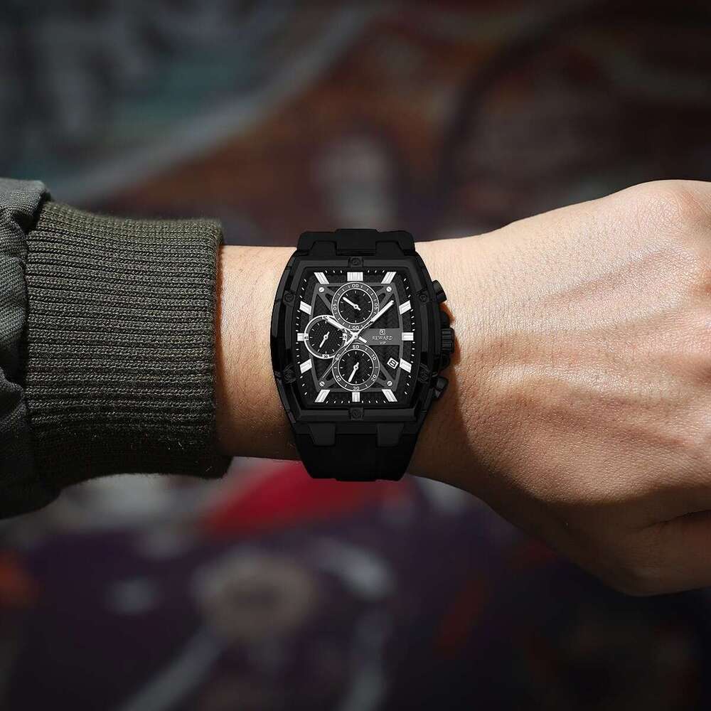 Barrel Six-Hand Calendar Multi-Function Sports Quartz Skin-Friendly Silicone Strap Men's Watch