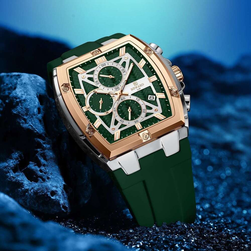 Barrel Six-Hand Calendar Multi-Function Sports Quartz Skin-Friendly Silicone Strap Men's Watch