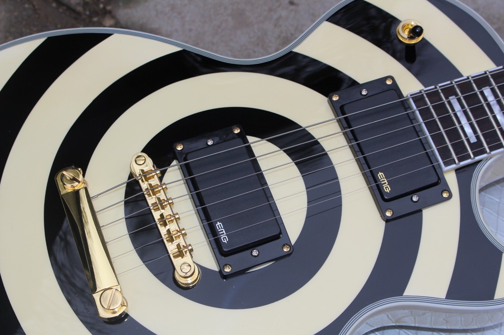 Cream yellow Zakk Wylde bullseye Cream & Black Electric Guitar EMG 8185 Pickups Gold Truss Rod Cover White MOP Block Fingerboard