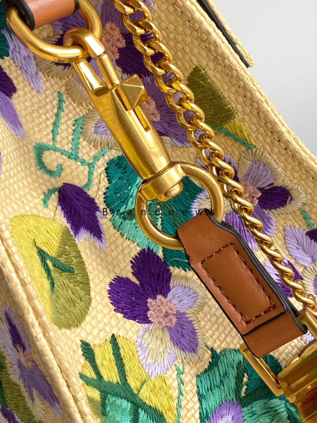 Flower Embroidery Shoulder Bag Raffia And Real Leather Totes Chain Belt Women Natual Straw Beach Bag Woven Handbag Summer Vacation Handmade Purses And Handbags 3259