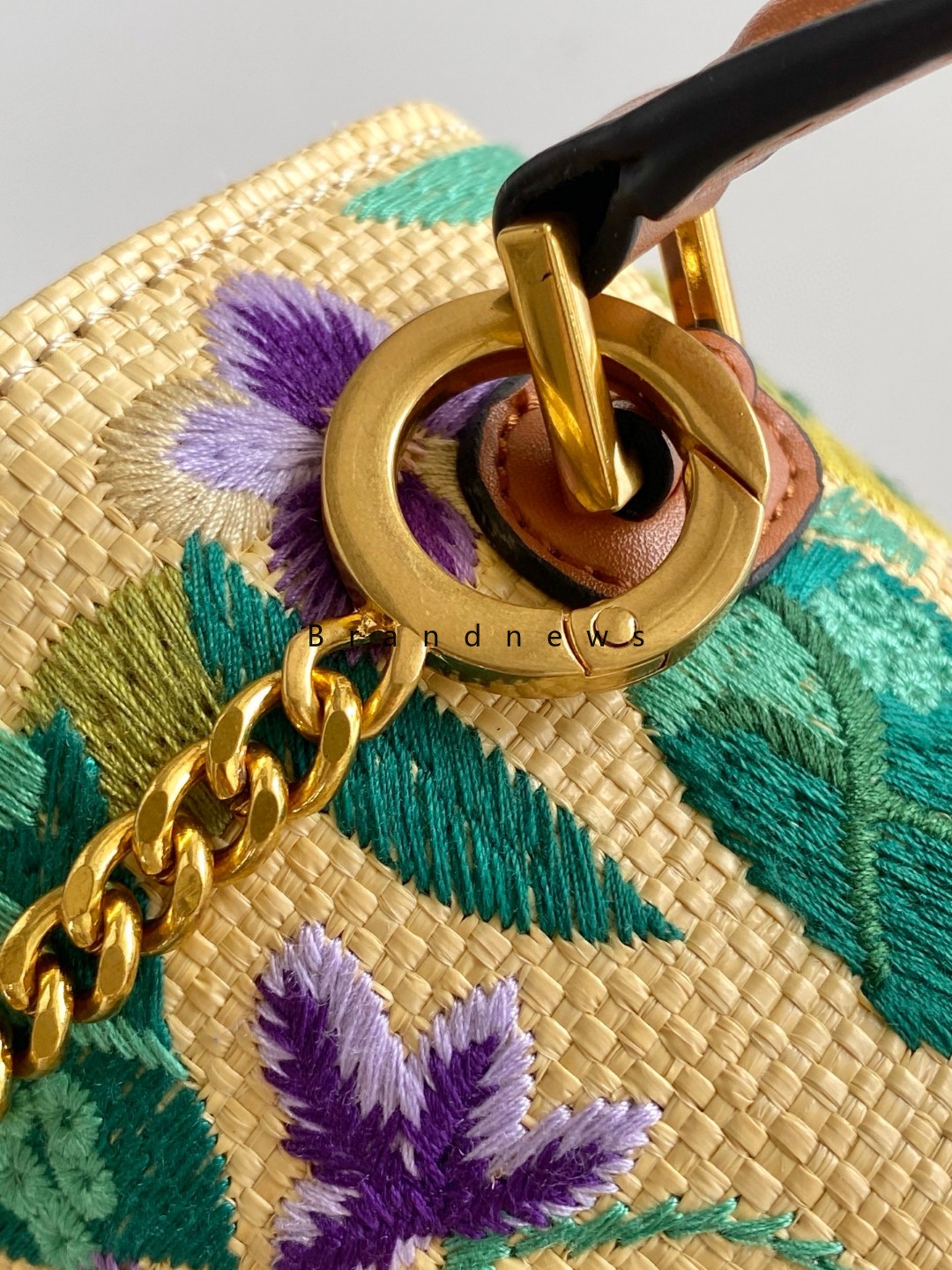 Flower Embroidery Shoulder Bag Raffia And Real Leather Totes Chain Belt Women Natual Straw Beach Bag Woven Handbag Summer Vacation Handmade Purses And Handbags 3259
