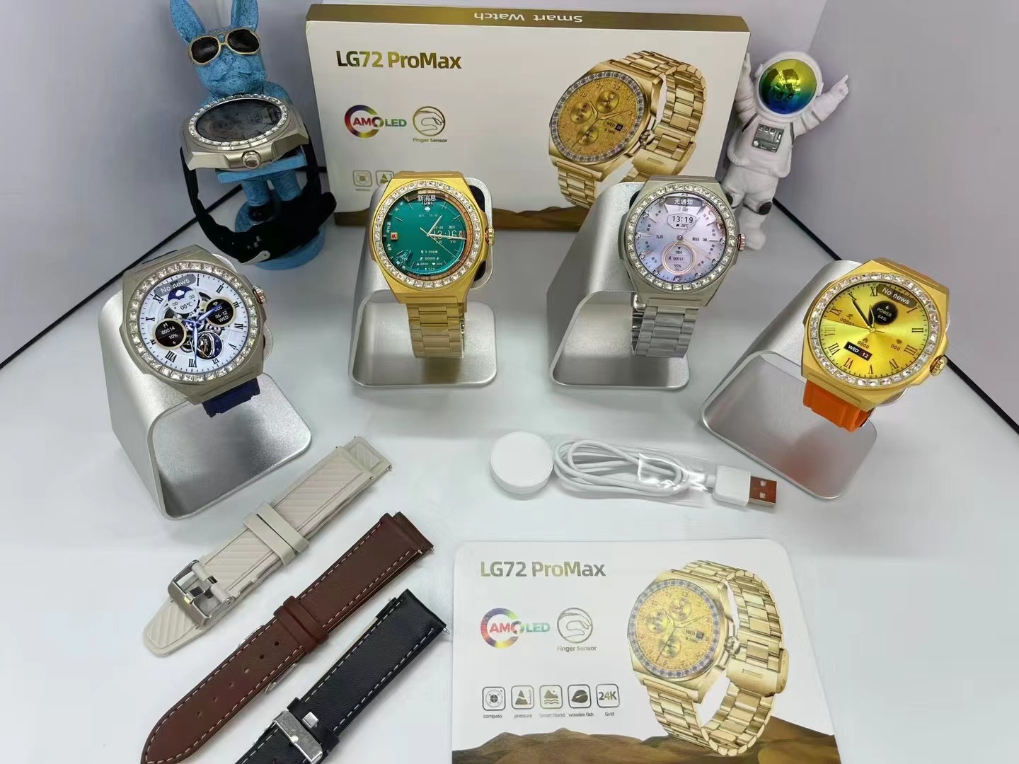 2025 blood pressure Oxygen Pro Max AMOLED Smart Watch Gold Strap Smartwatch Gesture Answering GPS Track Compass 300mah 1.52inch for android phones iphone compatible
