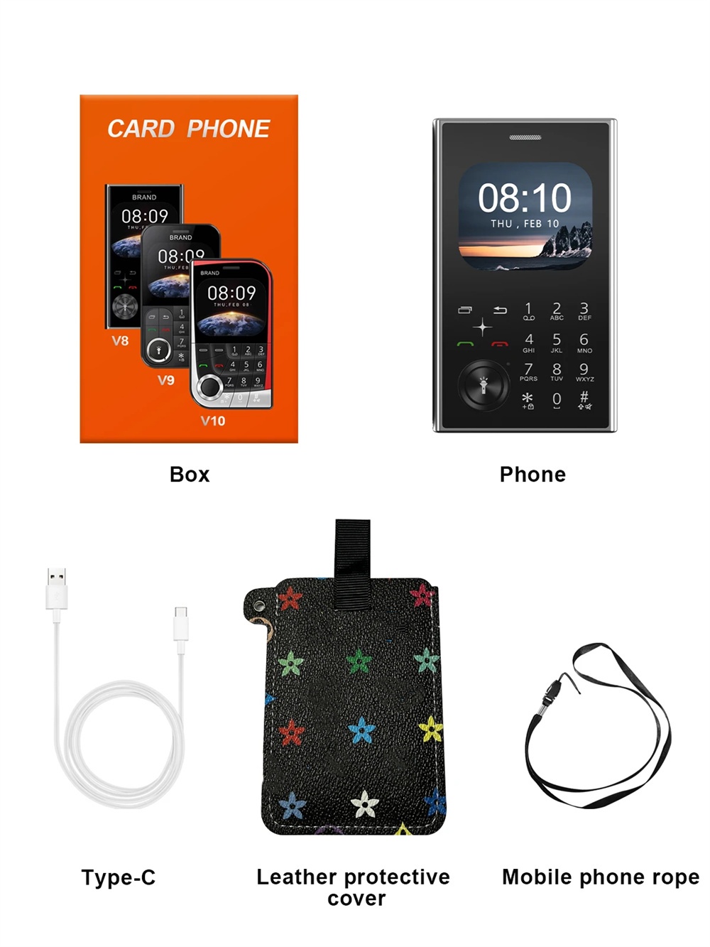 Mini V8 Card Mobile Phone 2.01" Dual SIM Standby Magic Voice FM Radio Feature Push-button Flashlight Keyboard Small Cellphones