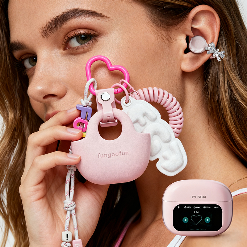 HYUNDAI HY-C02 LED Power Display Earphones Wireless Bluetooth Headphones Mic Noise Cancellation Stereo Sound Earphones