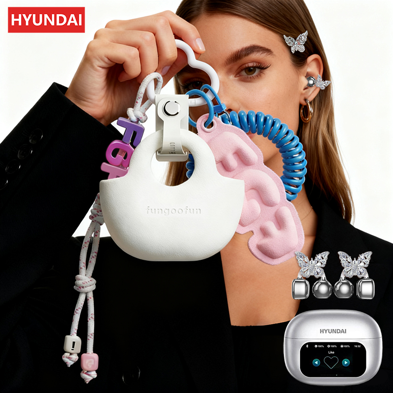 HYUNDAI HY-C02 LED Power Display Earphones Wireless Bluetooth Headphones Mic Noise Cancellation Stereo Sound Earphones