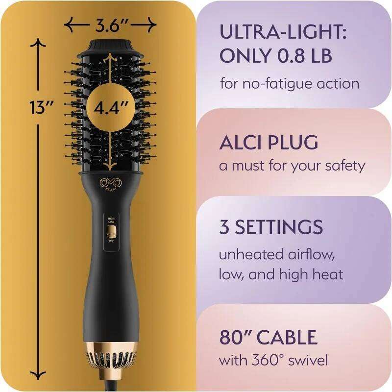 Professional Dual Voltage Blowout Hair Brush For European Travel 110V-120V/220V-240V, Black Gold Dryer And Volumizer
