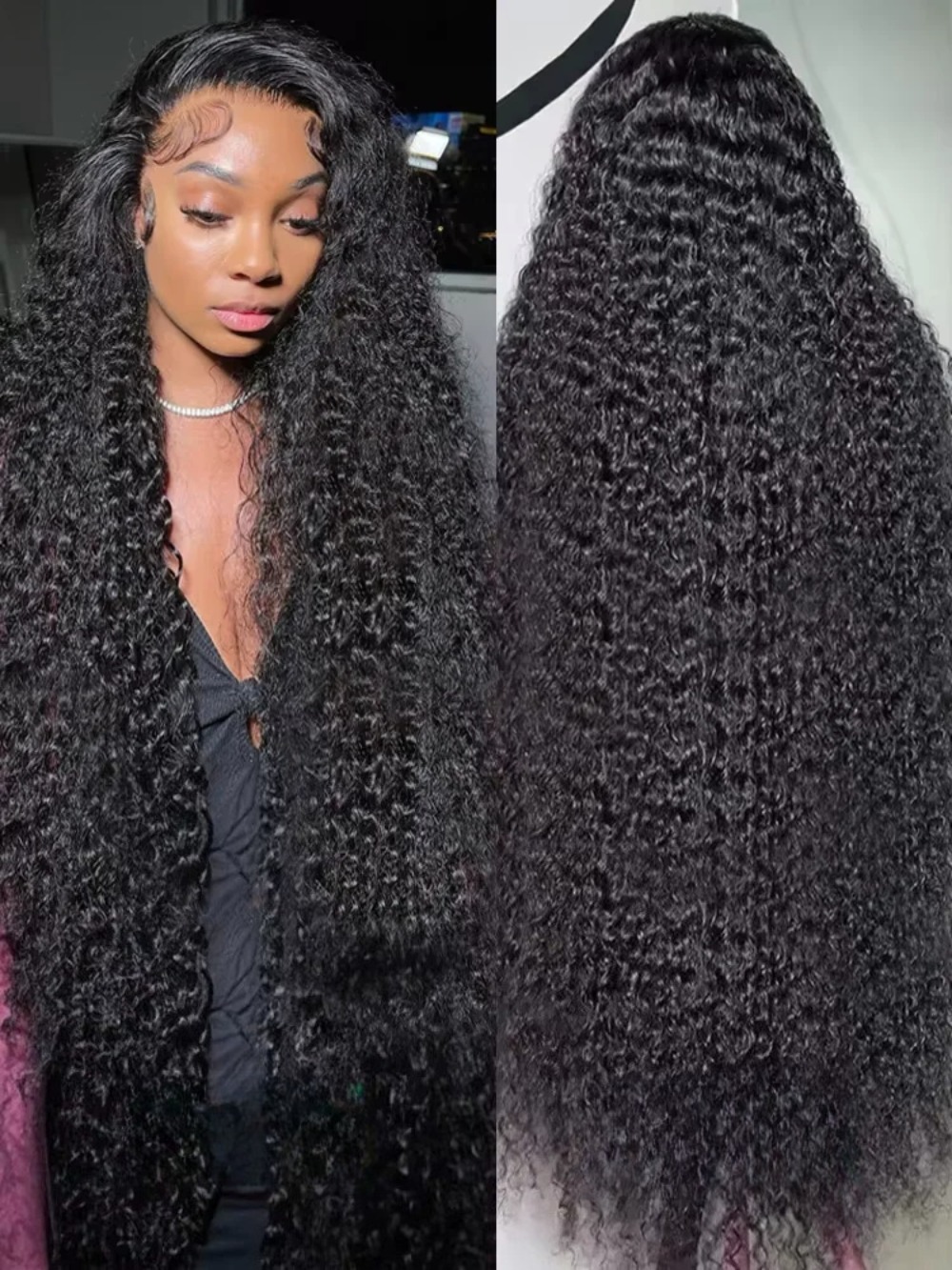 Black 13x4 Transparent Lace Curly Front Wig detail view 2