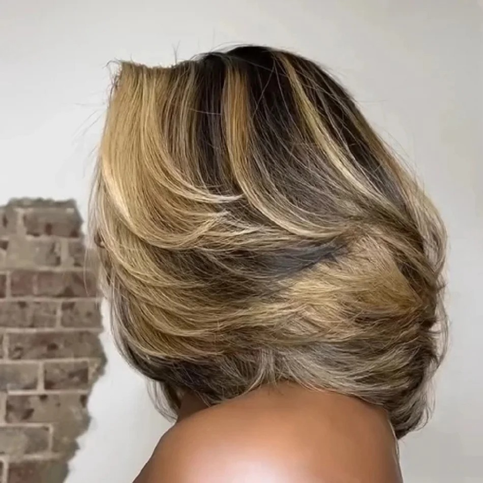 Blonde Transparent Lace Body Wave Bob Wig with Pre-plucked hairline detail view 2