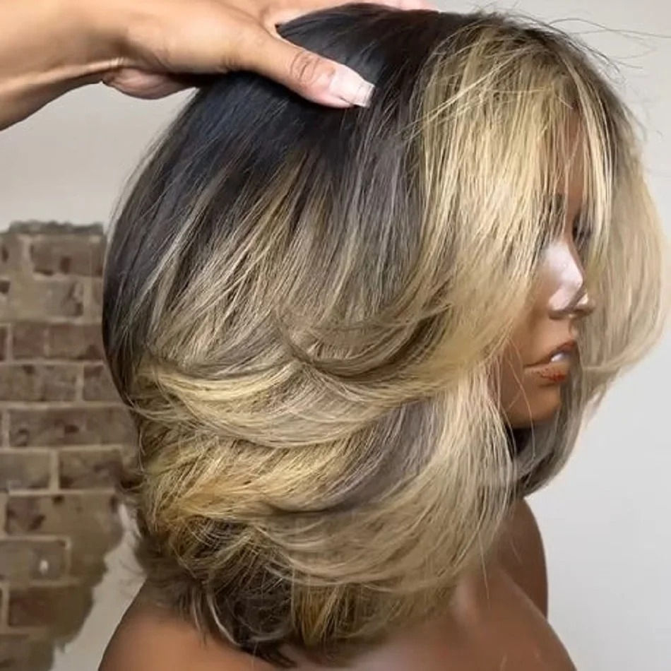 Blonde Transparent Lace Body Wave Bob Wig with Pre-plucked hairline detail view 1