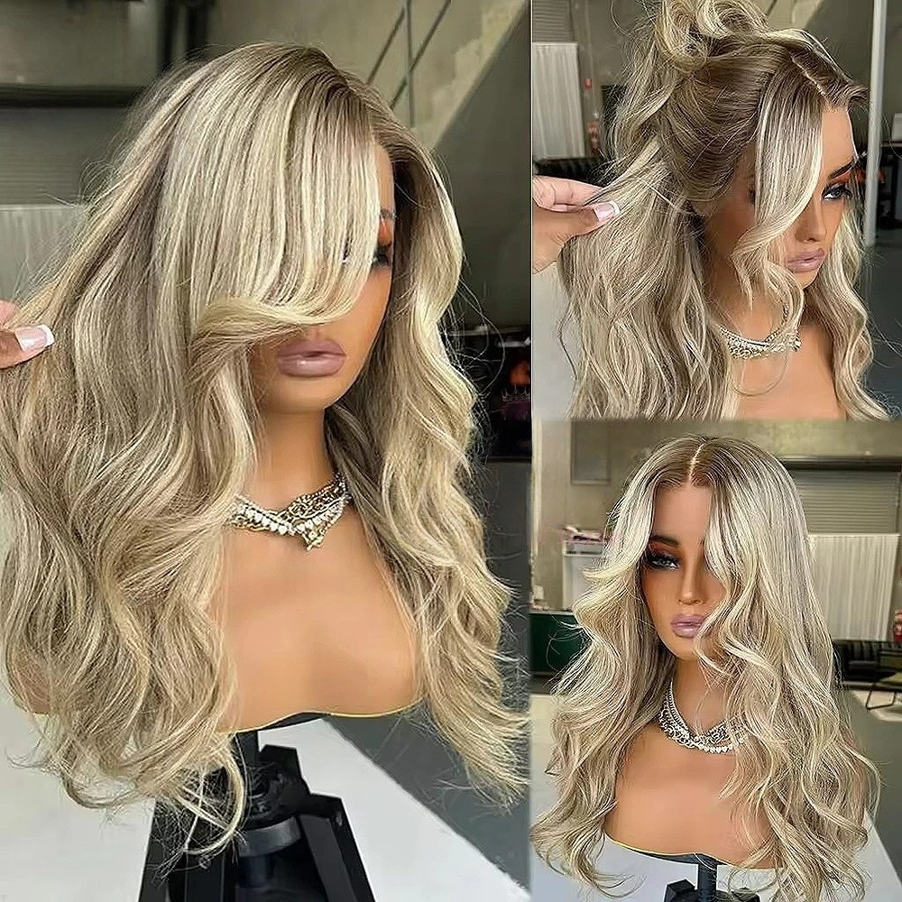 200% Density Ash Blonde Virgin Human Hair Wig With Natural detail view 2