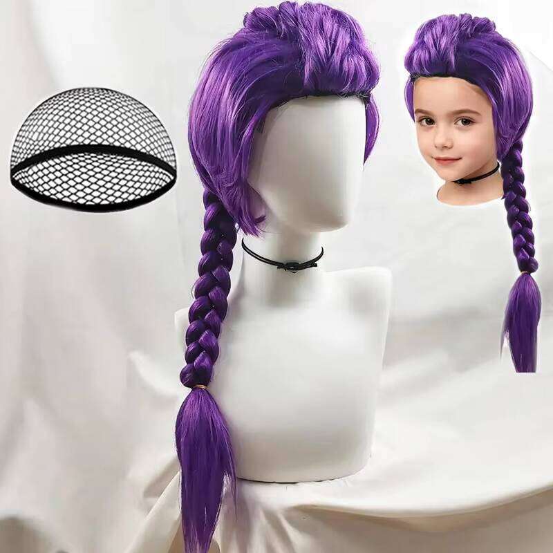 23Inch Long Braid Purple Side Ponytail Kids Halloween Costume detail view 1