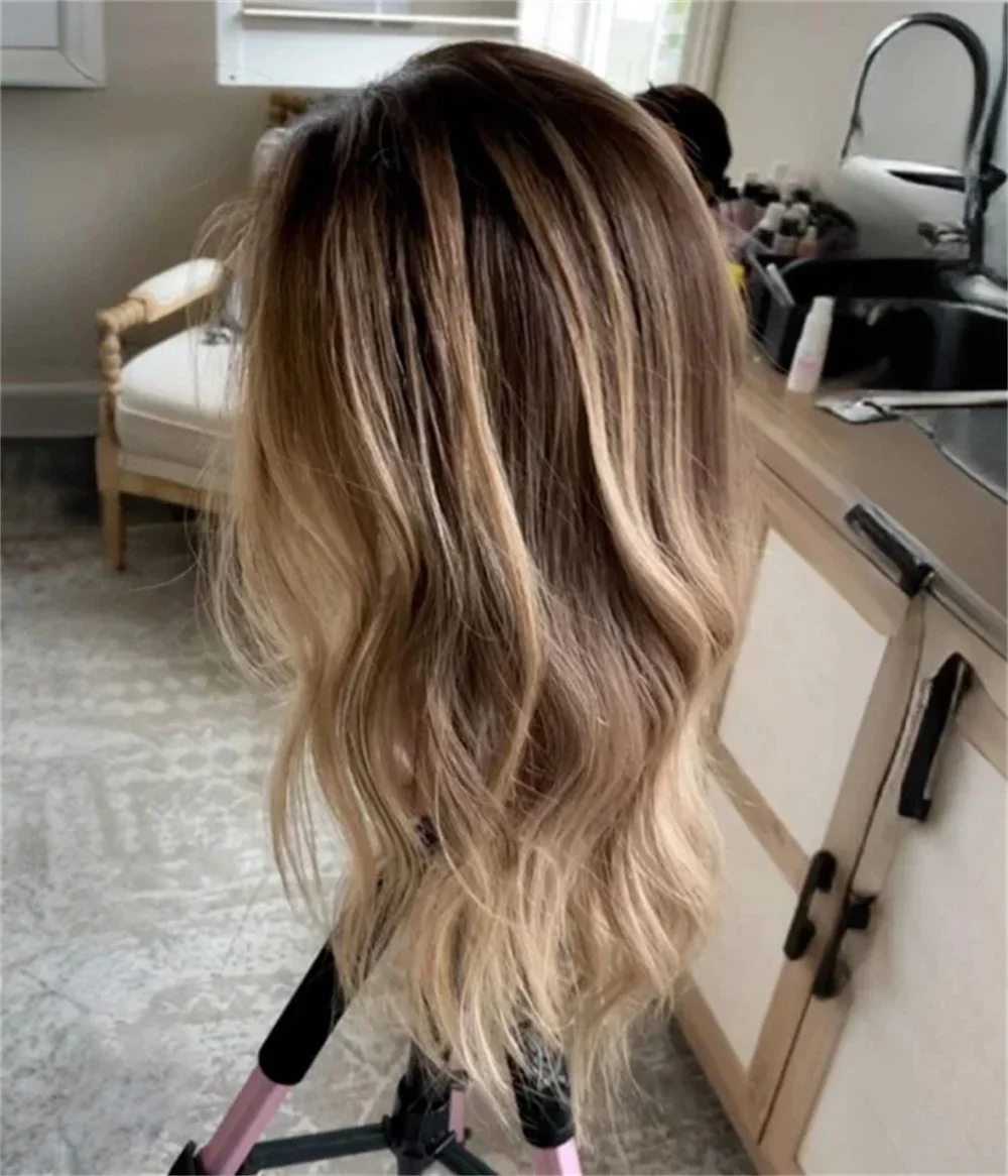 Ombre Highlight Brown Blonde Loose Wave Human Hair Wig Dark detail view 1