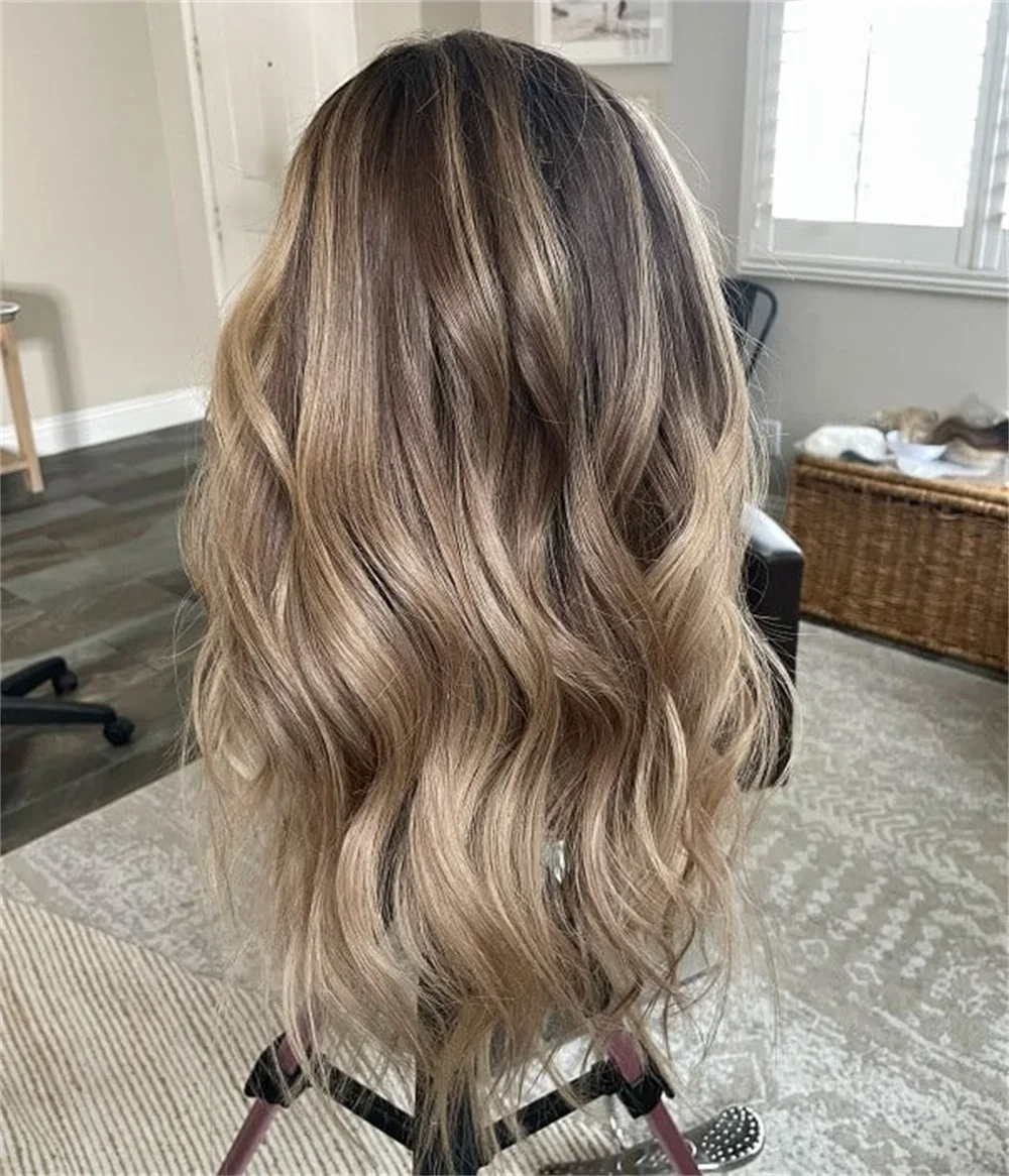 Ombre Highlight Brown Blonde Loose Wave Human Hair Wig Dark detail view 3