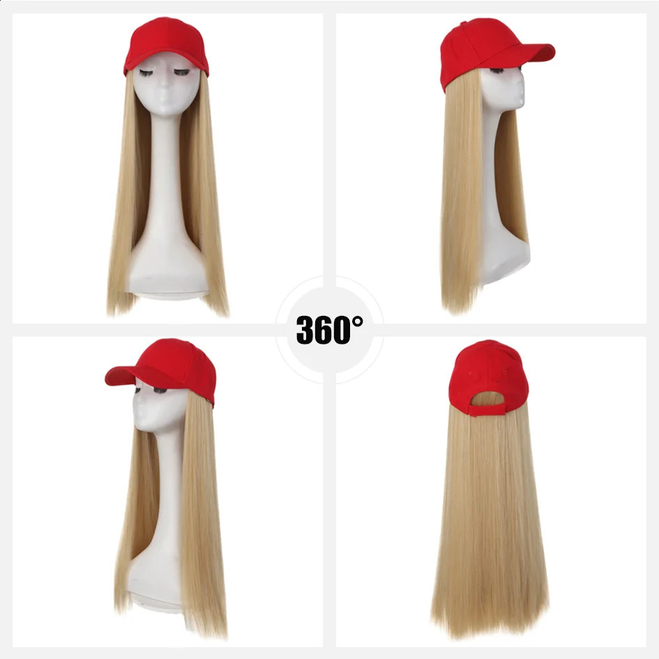 Hat Wigs-synthetic 22inch red baseball cap straight hair wig detail view 3
