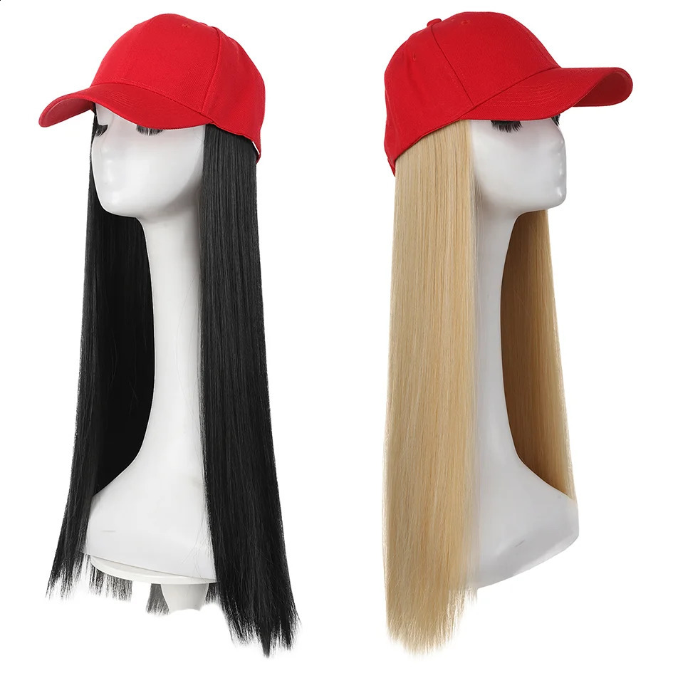 Hat Wigs-synthetic 22inch red baseball cap straight hair wig detail view 4