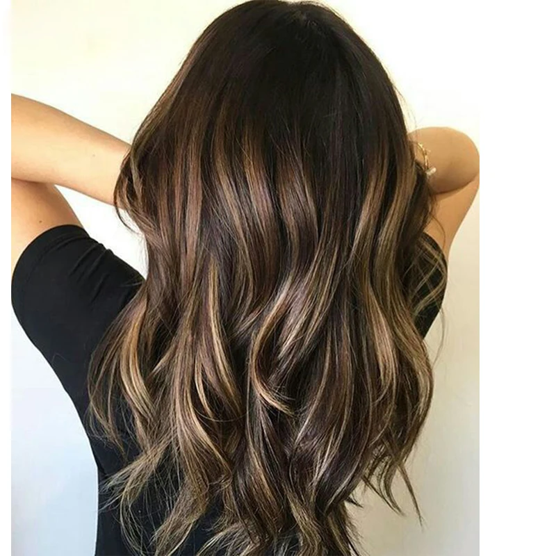 Glueless Long Body Wave Highlight brown Blonde Jewish Human Hair detail view 2