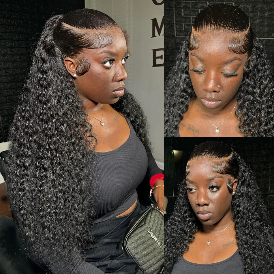 180% Pre-Plucked Natural Wave Glueless Curly Human Hair Wig Water detail view 3