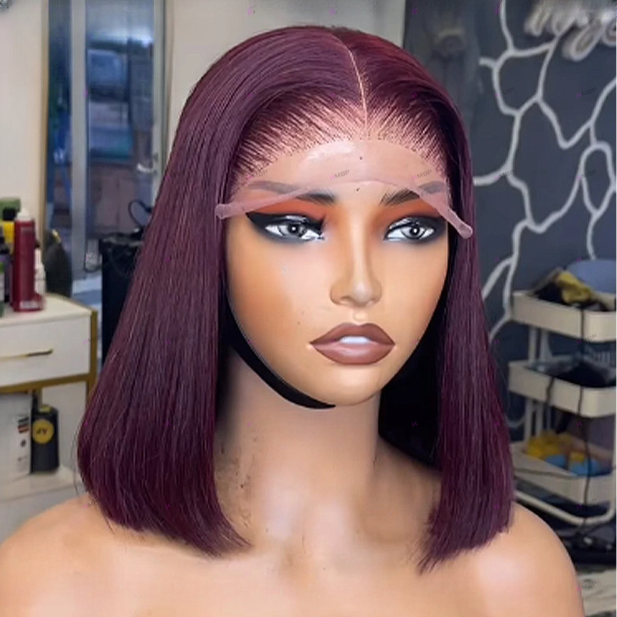 Brown Short Bob Straight Wig detail view 3