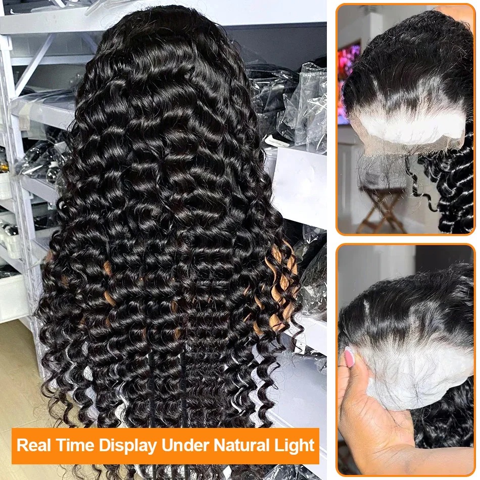 Deep Wave Human Hair Wig 250% Density and go 13x6 detail view 2