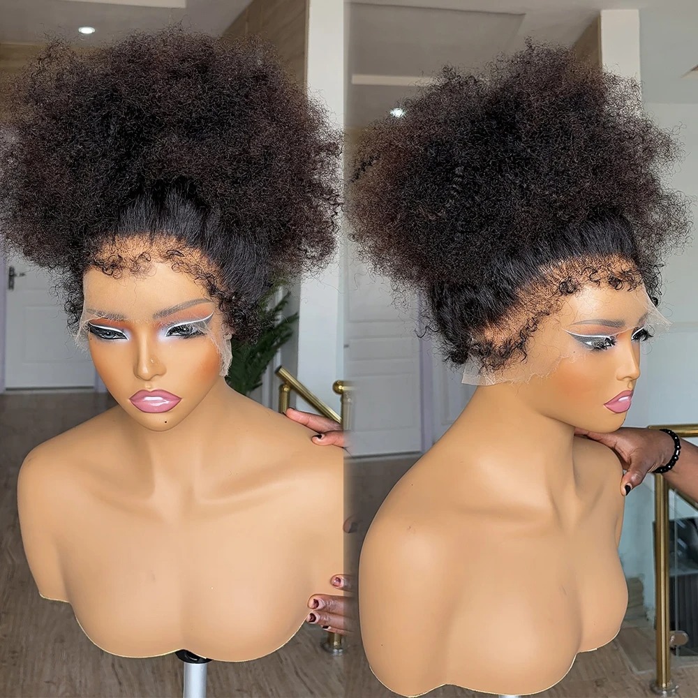 180% Density Afro Kinky Curly Human Hair Wig Short Bob detail view 1