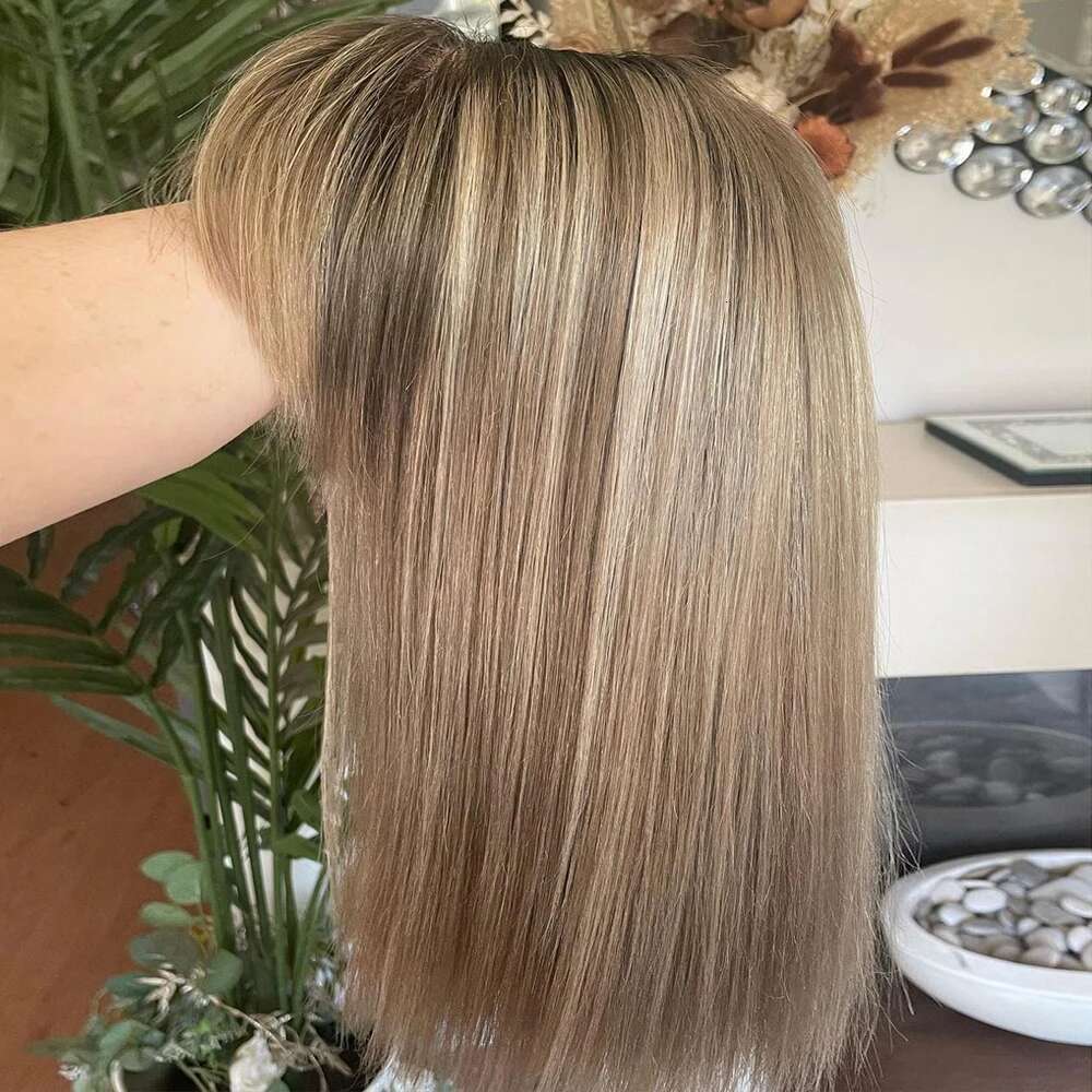 New Bob Blonde Highlight Synthetic With Bangs Short Straight Ash detail view 5