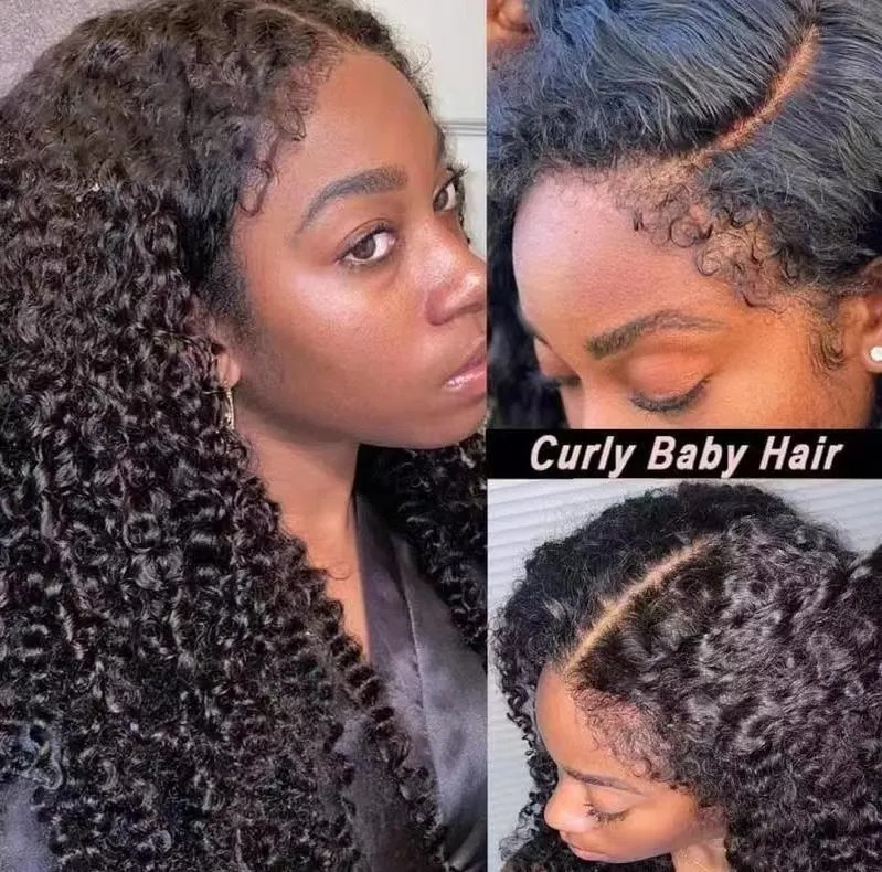 250% Kinky Curly Human Hair Wig 4c Edges Deep Wave detail view 3