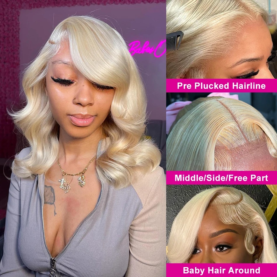 250 Density 613 Blonde Short Bob Body Wave Human Hair detail view 3