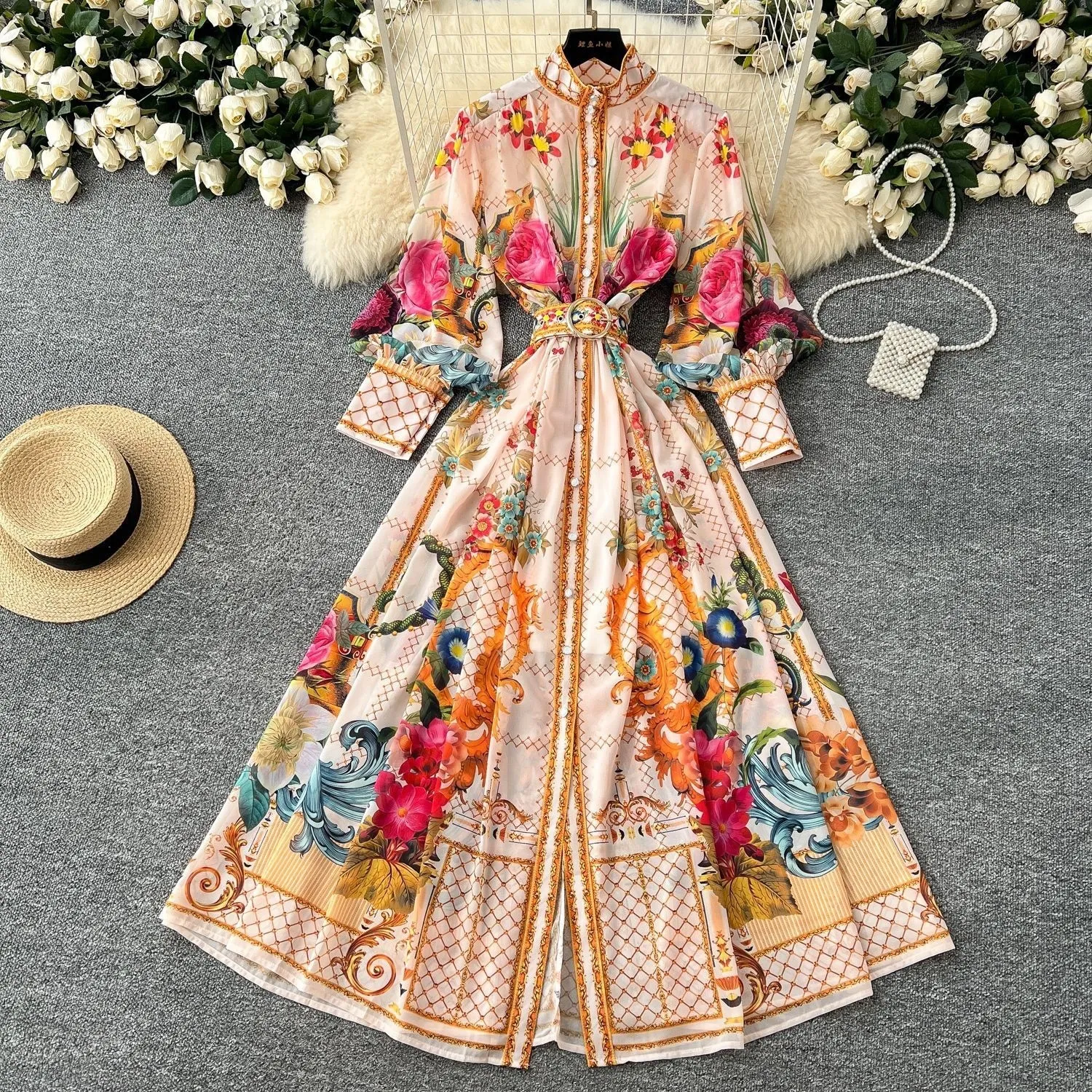 autumn patchwork dress a line Elegant French Print Floral Maxi... From Life_or_death, $24.35 In Bulk Measurements taken from Small