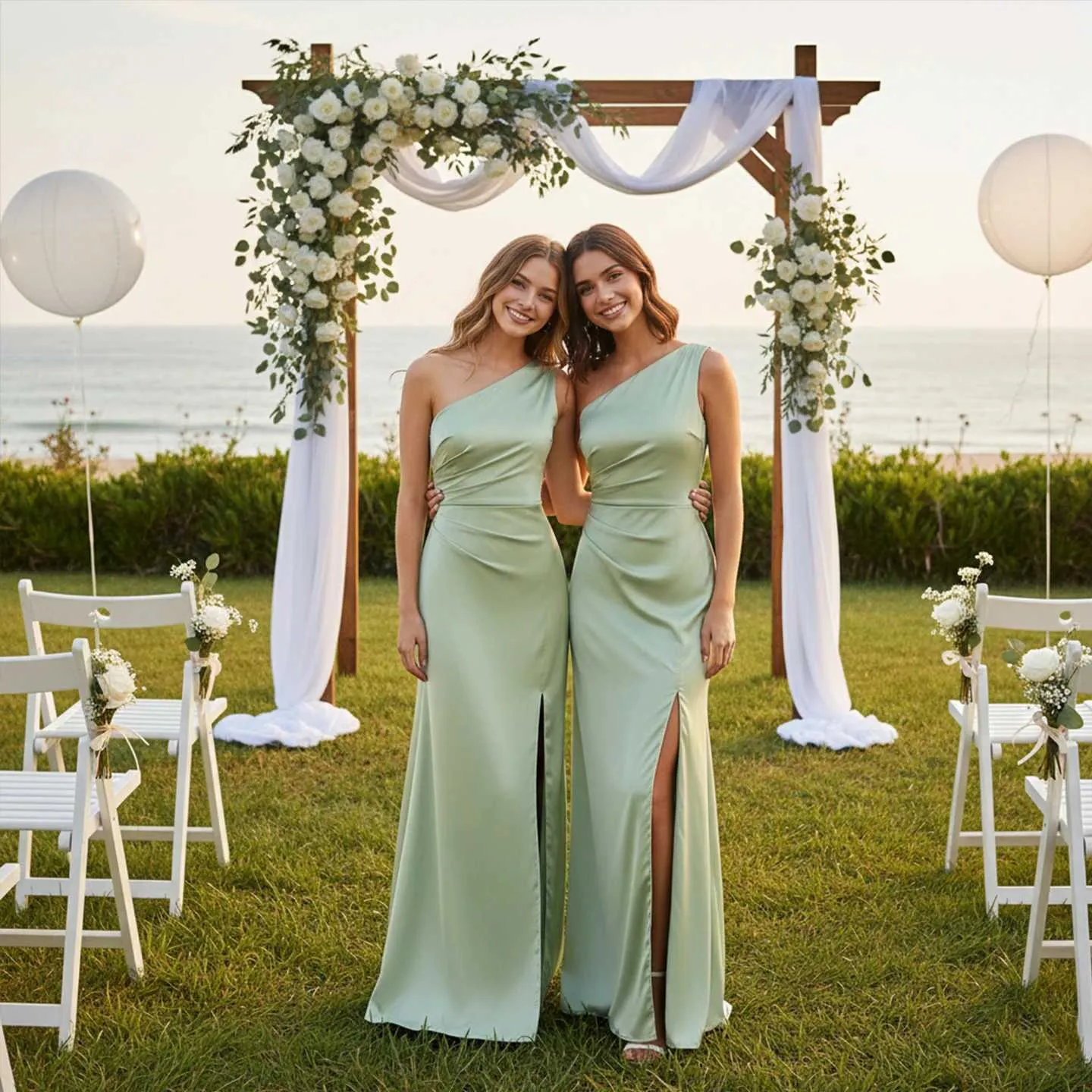 sage green one shoulder bridesmaid dress Simple Ruched Satin Dress,... From Halcyon_, Rs.6,666.52 This bridesmaid dress offers