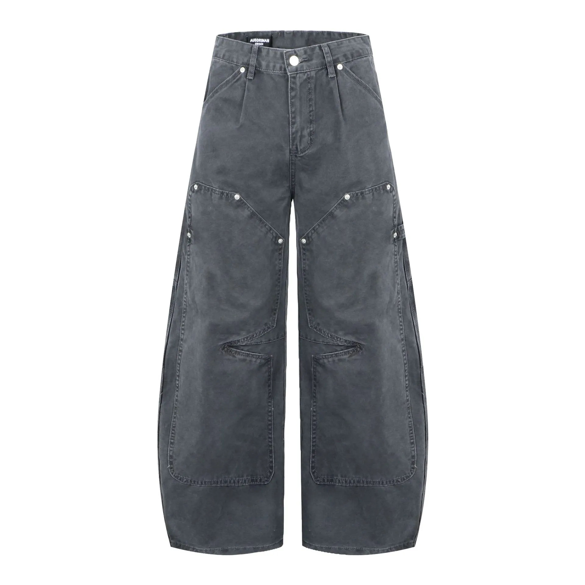 Washed Distressed Wide Leg Denim Jeans, Curved Loose... From 