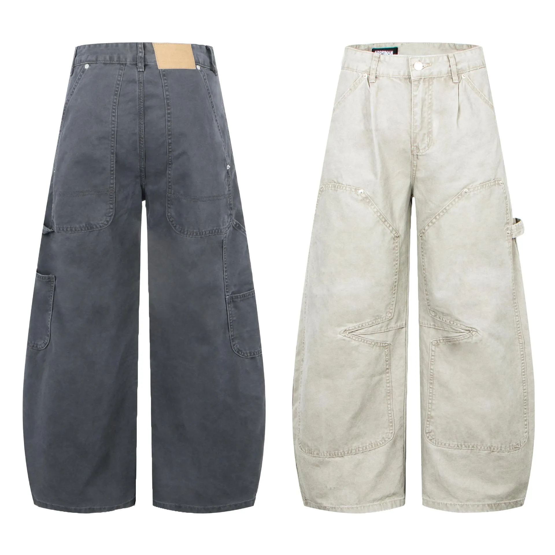 Washed Distressed Wide Leg Denim Jeans, Curved Loose... From 