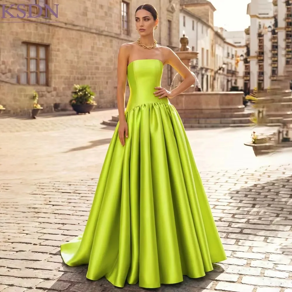elegant sage green evening dress Satin Strapless Sleeveless Pleated... From Donnaweddingdress17, Rs.10,973.49 plus size long wrap dress