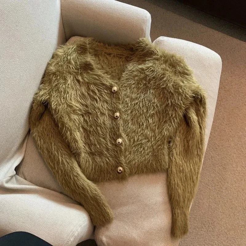 Vintage Cropped Mohair Knit Cardigan For Women  From Mu03