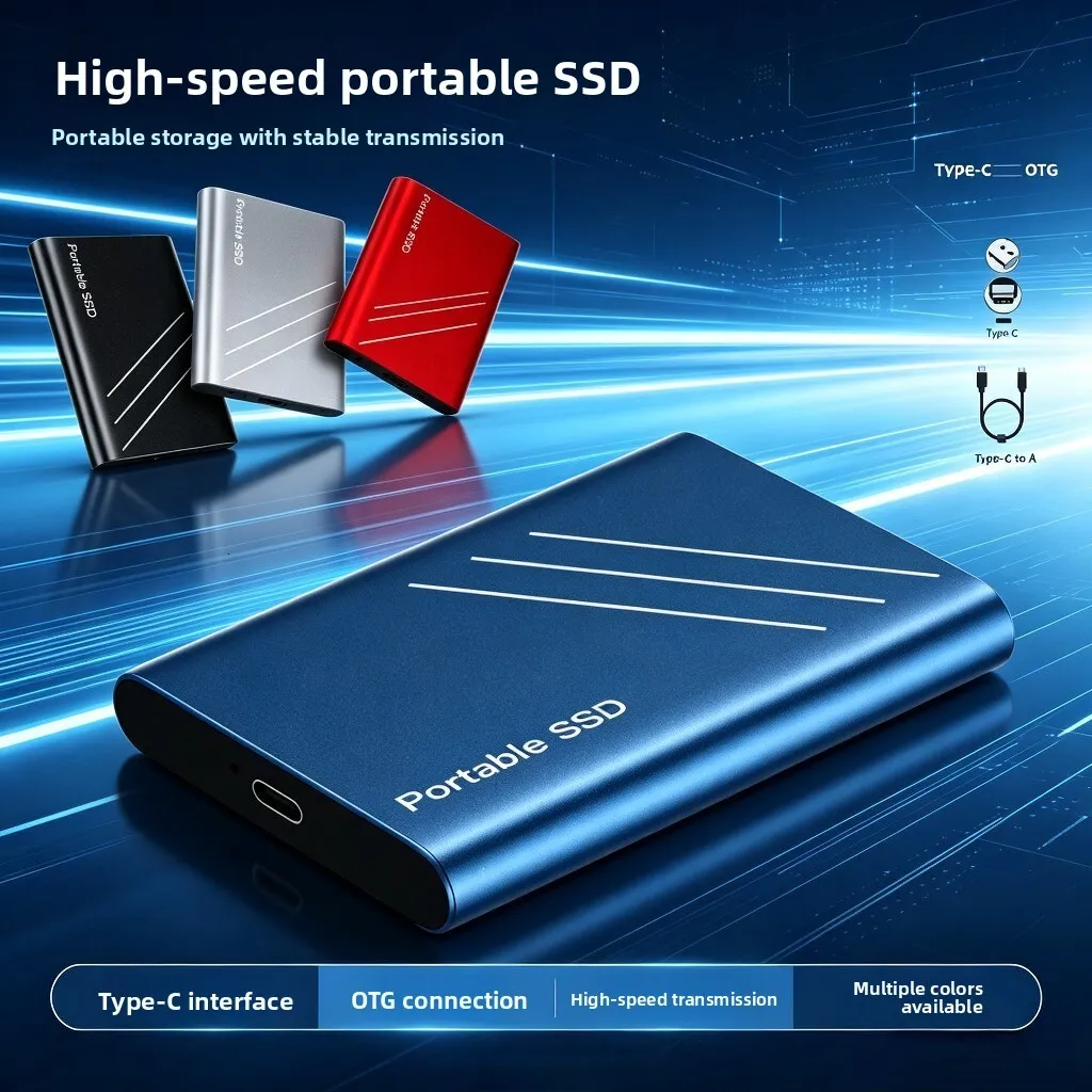 Taşınabilir Harici SSD 1 TB 2 TB Ultra Büyük Kapasiteli Mobil Katı Hal Sürücüsü, Depolama Genişletme Yükseltmesi için Lazer Logosu Yok