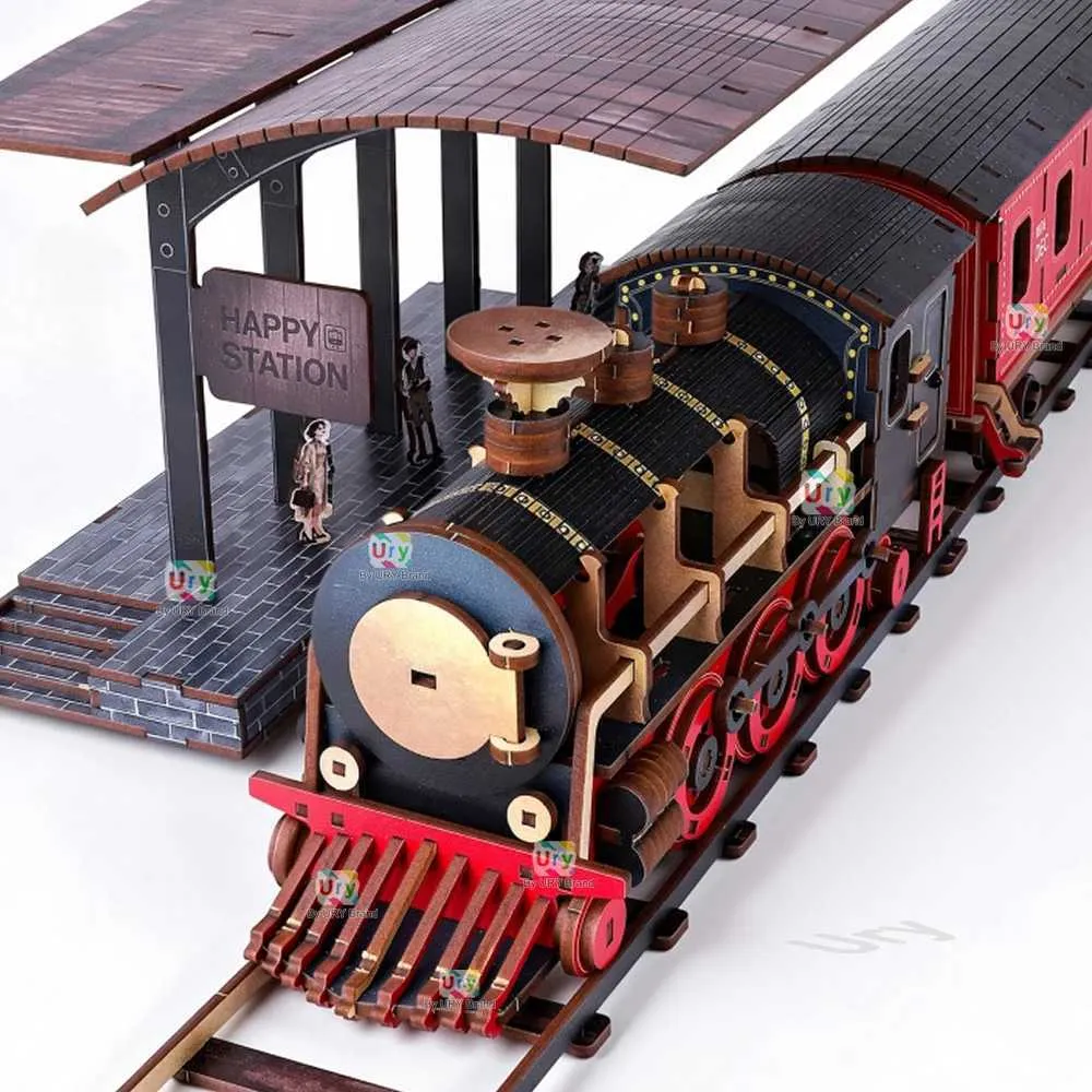 3D Wooden Puzzle, Retro Red Steam Train And Station... From Kaffeina ...