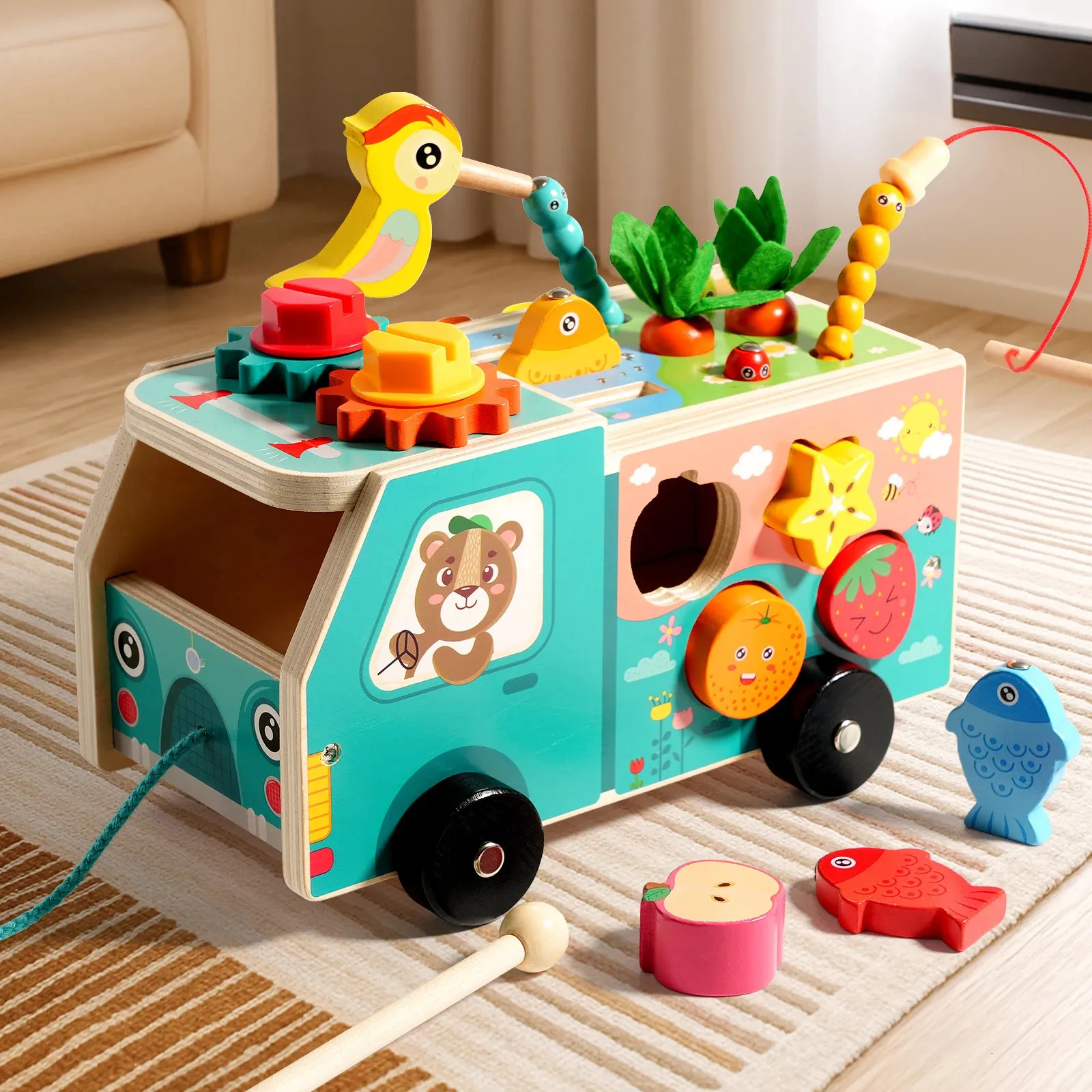Multifuctional Toy Wooden Farm Truck Multifunctional Educational Toy with Shape Sorting ...