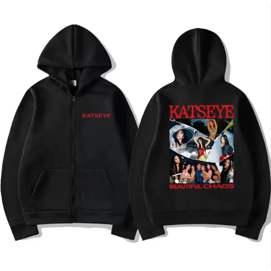 Merch Kpop Katseye Hoodie 2025 Mooie Chaos Tour Lange Mouw Streetwear Mannen Vrouwen Hooded Sweatshirt, marineblauw, XXS