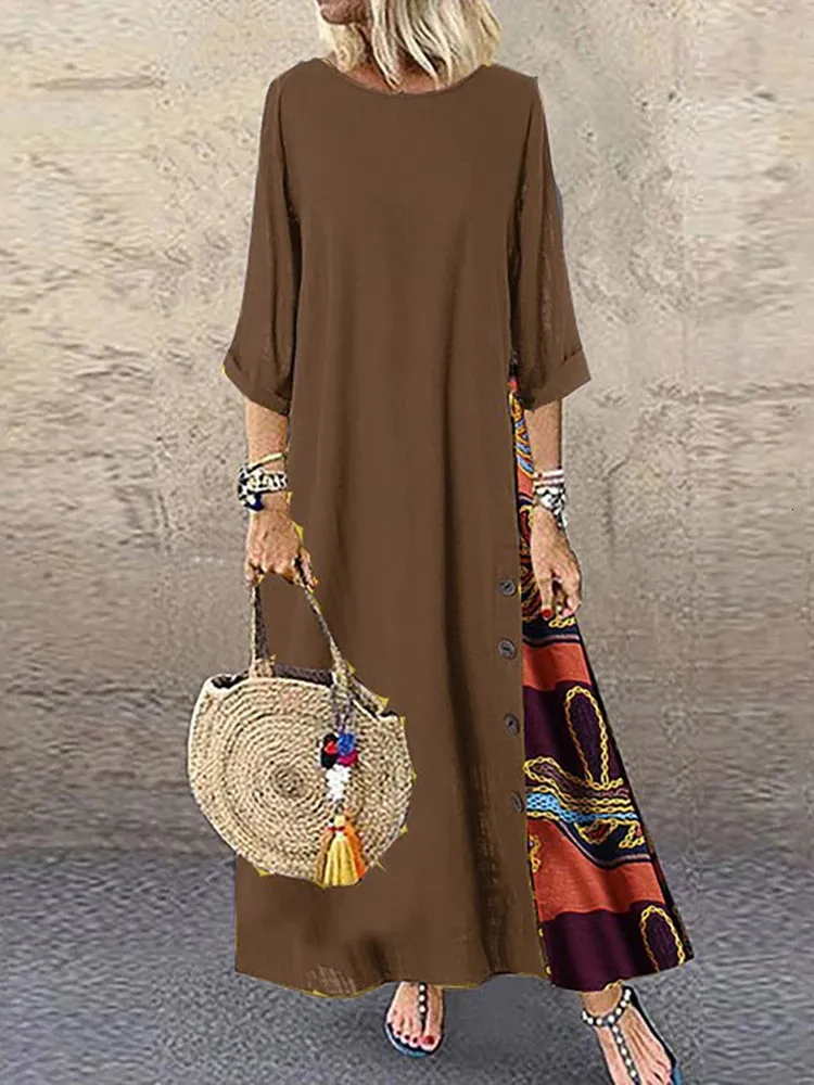 Women Vintage Print Patchwork Maxi Dress Boho 3/4 Sleeve Oversized O Neck  Casual Loose Elegant Robe From Niao03, $22.93 In Bulk | DHgate.Com
