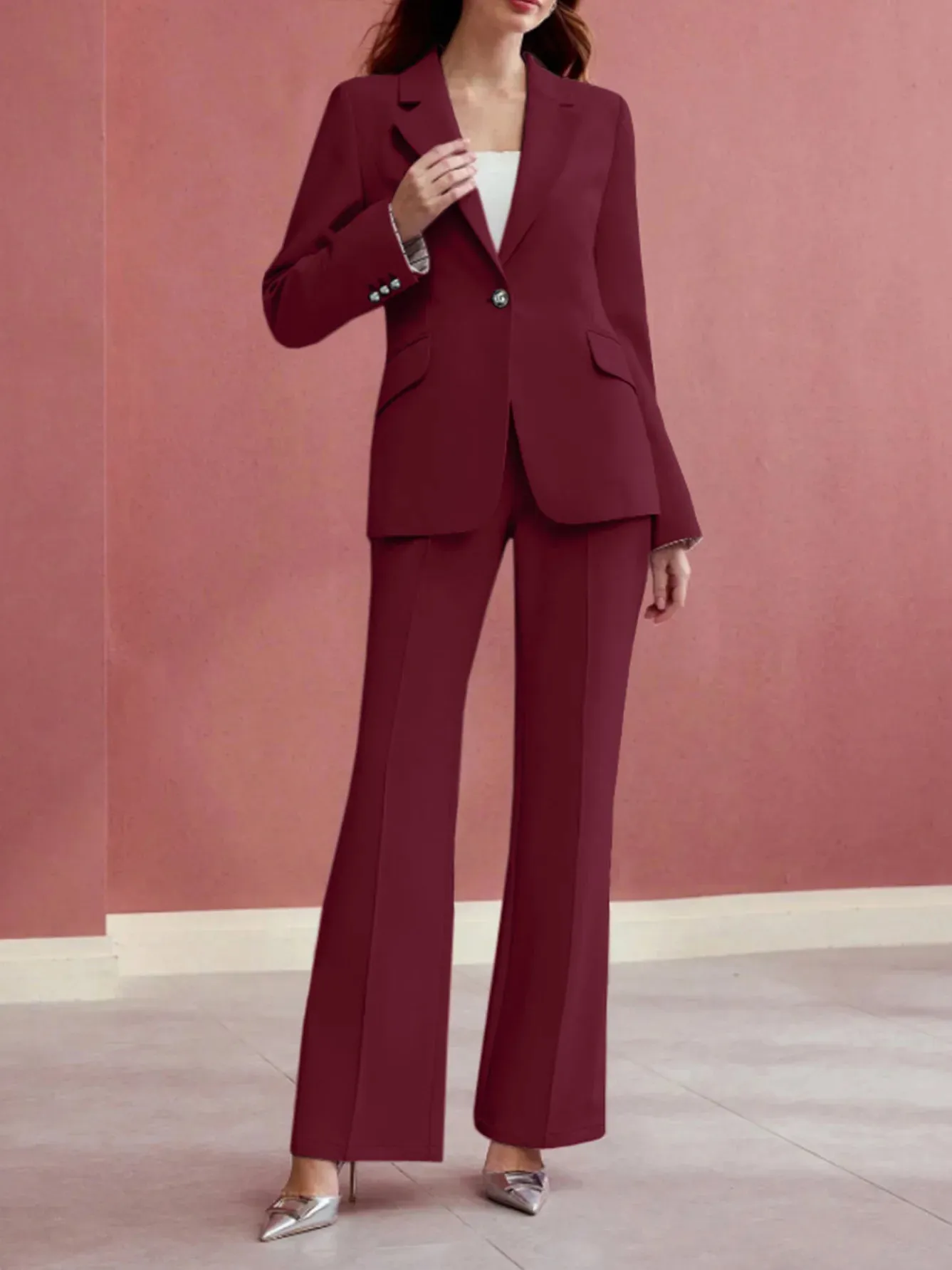 Tailleur Femme 2 Pièces élégant - Blazer Slim Et Pantalon De Travail Uni, Costume Formel Bureau Tailleur Couleur Unie Formel Tailleur Femme 2 Pièces élégant - Blazer Slim Et Pantalon De Travail Uni, Costume Formel Bureau Tailleur Couleur Unie Formel