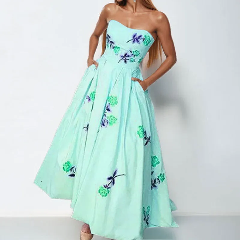 floor length swing dress Plus Size Strapless Floor-Length Swing Dress with High Waist in Polyester  from Dhgate Urban Sexy Dresses