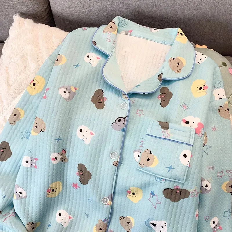 Korean Style Colourful Dot Womens Acrylic Sleepwear Set Autumn Winter ...